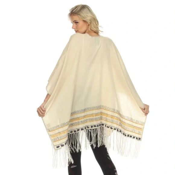Johnny Was Biya Cream ARO Linen Open Front Poncho